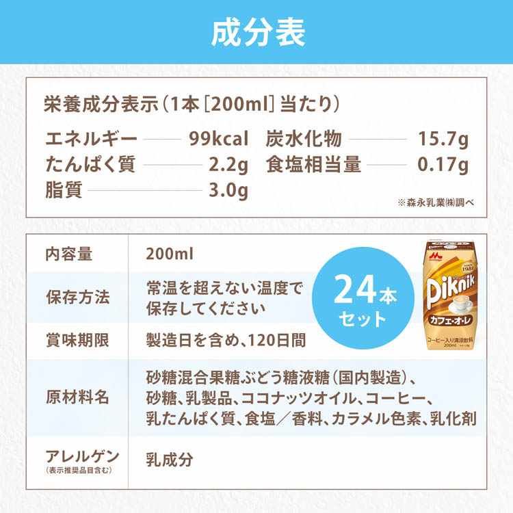 ピクニック カフェオレ ( 200ml*24本入 )/ ピクニック(Piknik) 紙