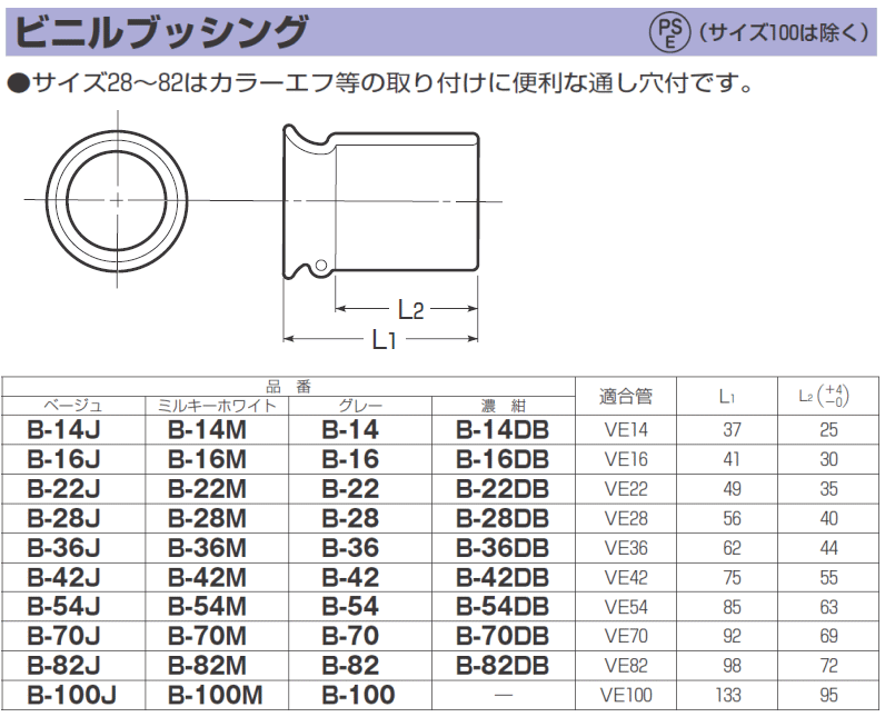 ビニルブッシング(VE82) ベージュ B-82J 1ヶ MIRAI 未来工業 : b-82j