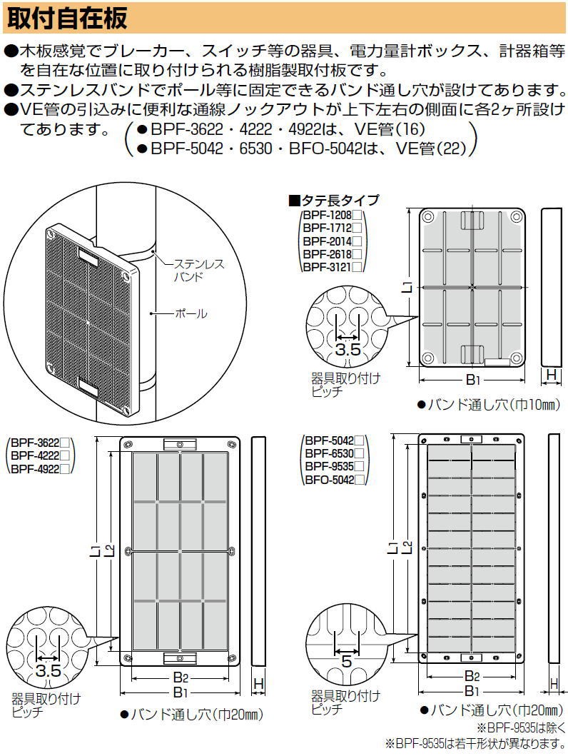 未来工業 取付自在板 BPF-2025J ベージュ ヨコ長 【値下げ】 ヨコ長