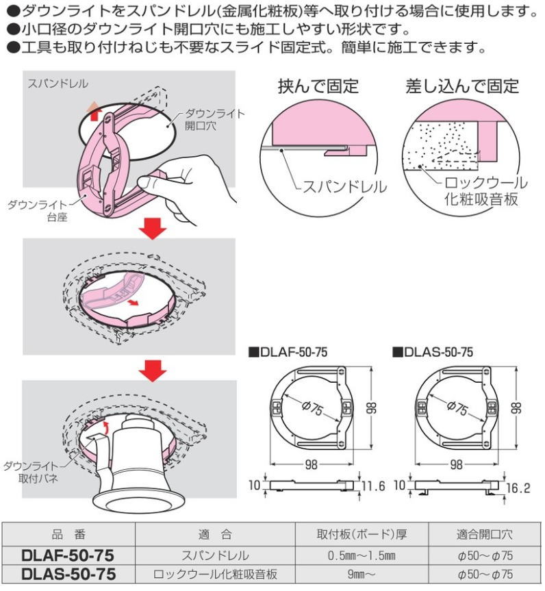 未来工業 DLAS-50-75 ダウンライト台座 ロックウール化粧吸音板用 10ヶ