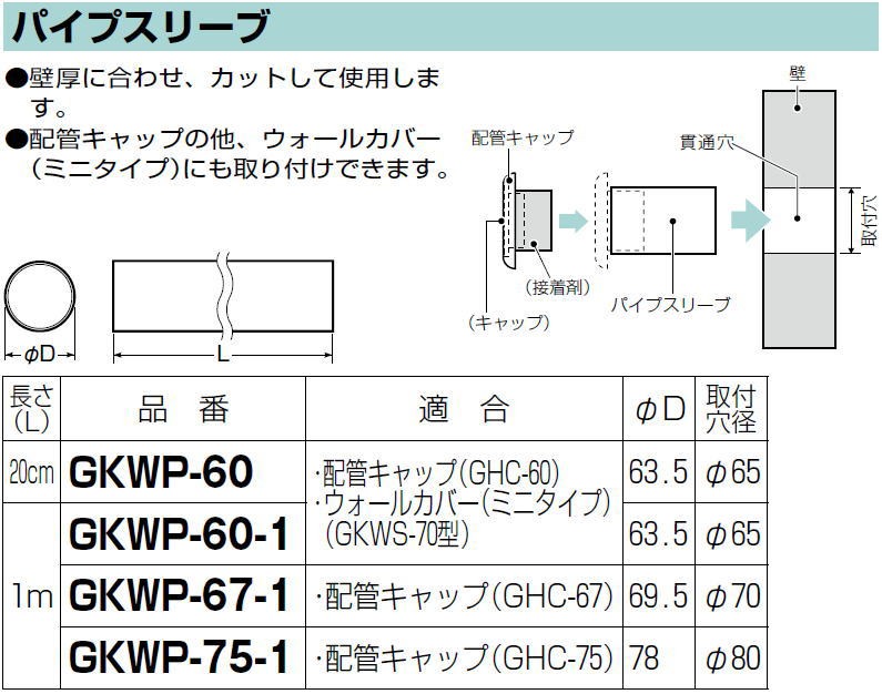 パイプスリーブ 1m Φ65 10本 GKWP-60-1 未来工業 MIRAI :GKWP-60-1-MIRAI:創工館 - 通販 -  Yahoo!ショッピング