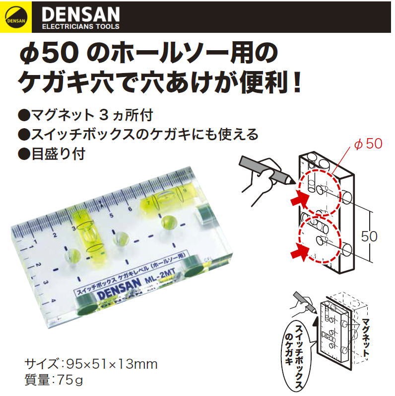 スイッチボックスケガキレベル ホールソー用 Ml 2mt ジェフコム デンサン Ml 2mt Je 創工館 通販 Yahoo ショッピング