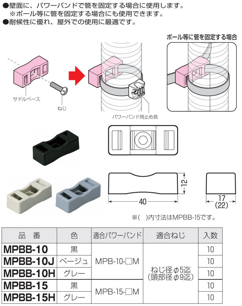 未来工業 パワーバンド用サドルベース 10ヶ MPBB-10 MIRAI