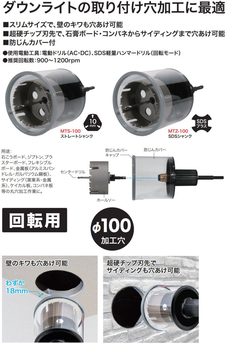 DENSAN まんてんホルソーセット 回転用 SDSタイプ MTZ-100 デンサン