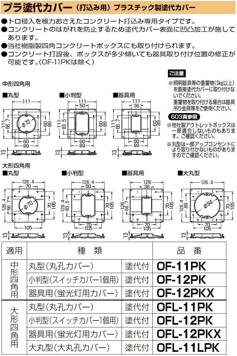 未来工業 プラ塗代カバー(打込み用) 塗代付 10ヶ OF-12PKX MIRAI