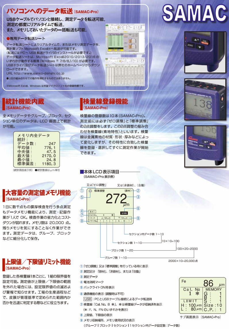 希少希少プローブ一体型 膜厚計 SAMAC-Pro サンコウ電子 SAMACPRO 計測、検査