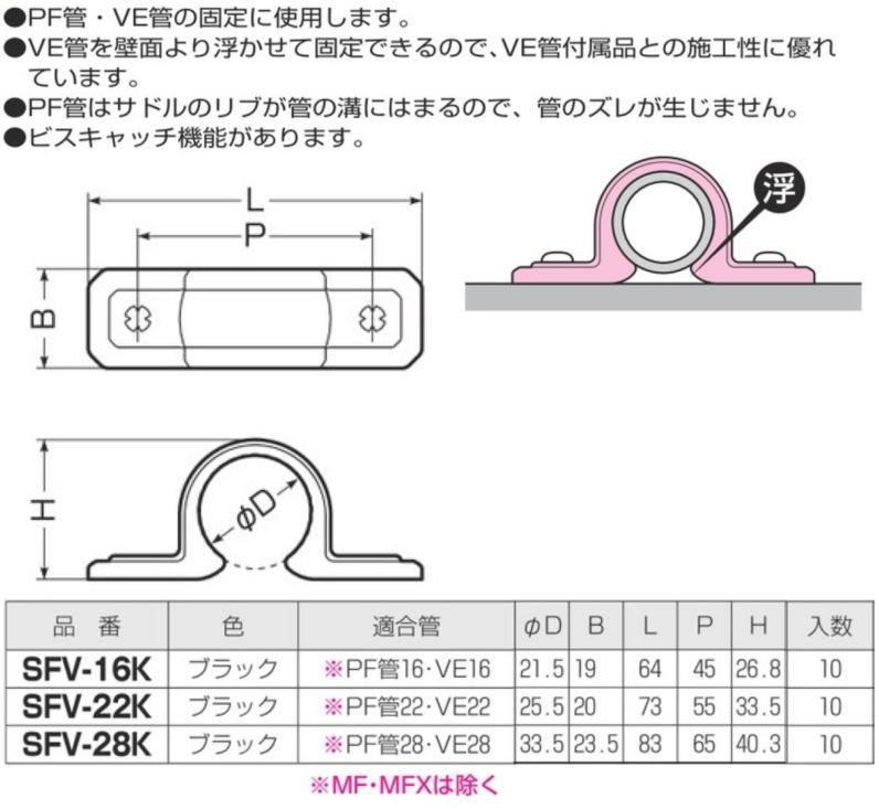 未来工業 PF・VE兼用両サドル ブラック 10ヶ SFV-16K MIRAI : 創工館