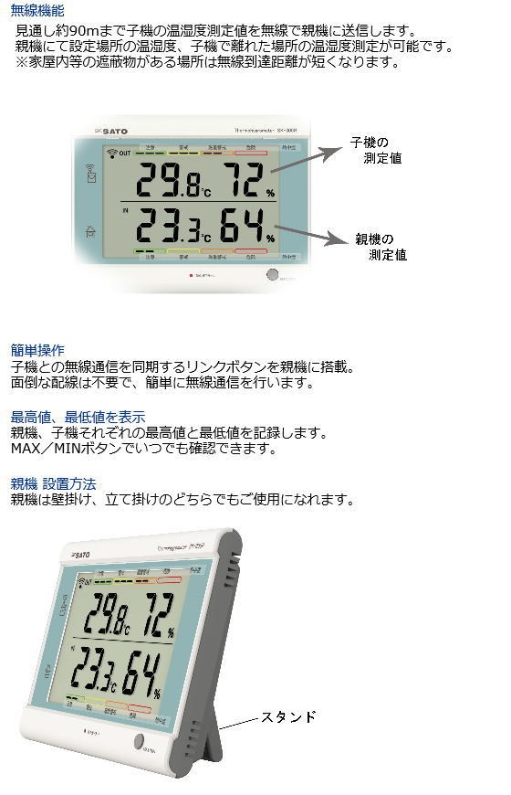 最高最低無線温湿度計 SK-300R 8420-00 SATO 佐藤計量器 : 創工館