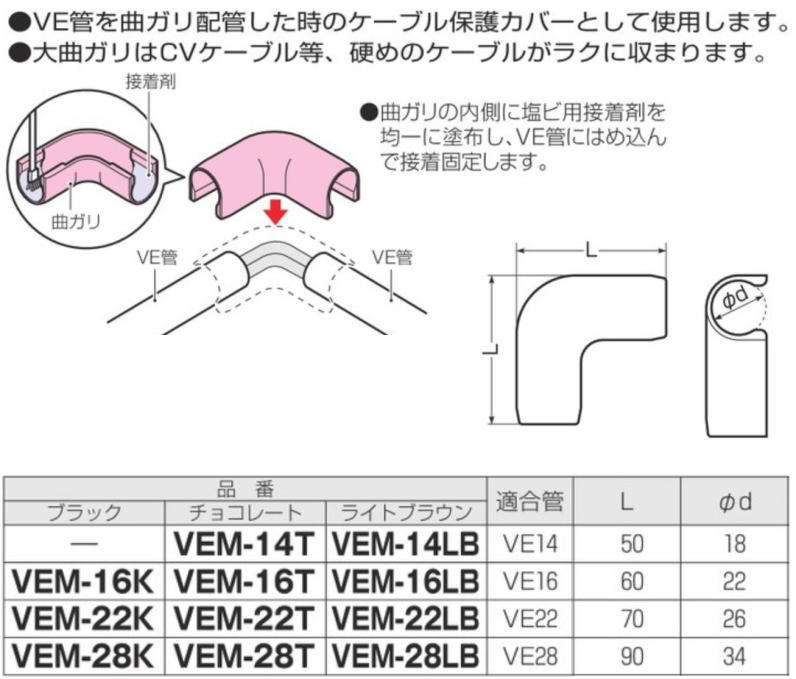 未来工業 VE管カバー曲がり(VE22) VEM-22K ブラック 1ヶ MIRAI : 創工
