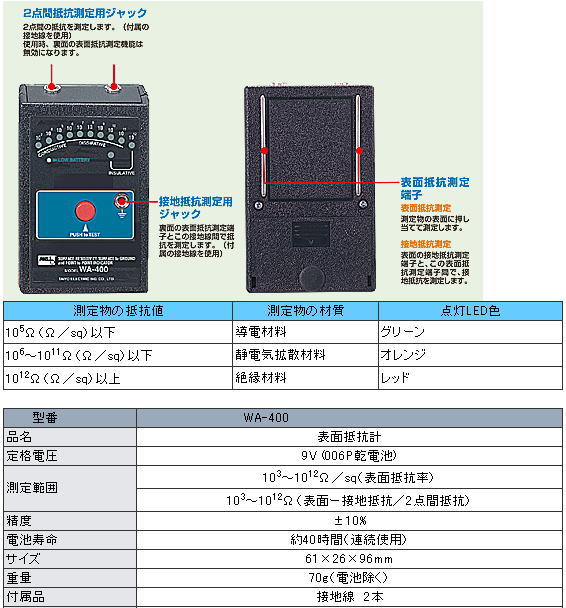 ランキング上位のプレゼント 表面抵抗計 WA-400 グット・太洋電機産業