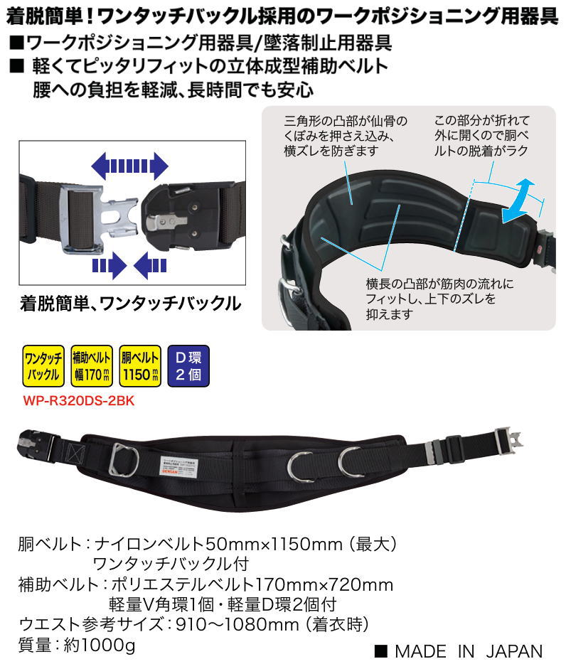DENSAN(デンサン) ワークポジショニング用器具 WP-R320DS-2BK 腰 DENSAN(デンサン) ワークポジショニング用器具 WP-R320DS-2BK 腰