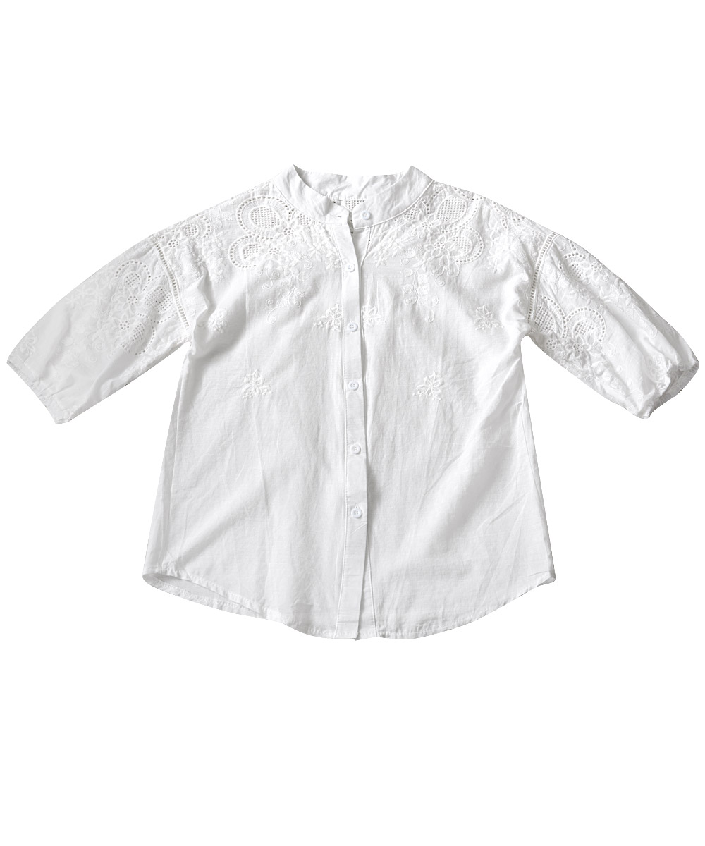 ブラウス レディース 春 夏 春夏 白 シャツ ブラウスシャツ フリル ゆったり きれいめ 5分袖 トップス 半袖 ホワイト オフィス カジュアル 30代 送料無料｜soul-k｜02
