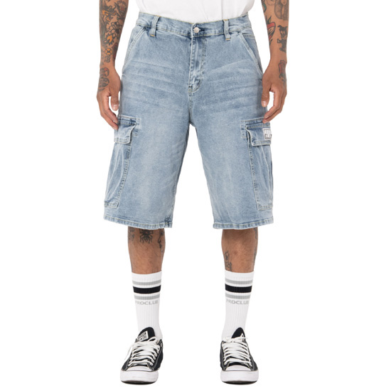 関税込み♪【Pro Club】Baggy★ロゴ Denim カーゴ ショーツ PRO CLUB プロクラブ デニムカーゴショーツ ハーフパンツ