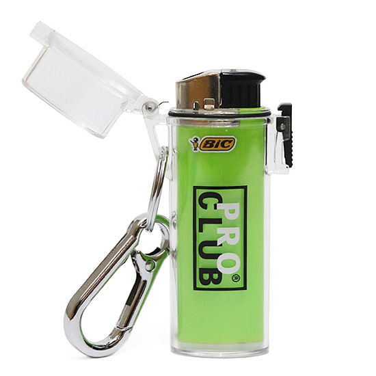 PRO CLUB プロクラブ ライターケース キーチェーン LIGHTER CASE KEYCHAIN 防水 プラスチック製 BIC カラビナ  キーホルダー 透明 クリア ブラックロゴ