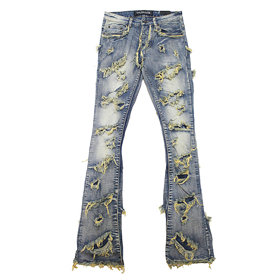 VALABASAS ヴァラバサス フレアデニムパンツ EYEORE STACKED FLARE JEAN クラッシュ ダメージ リペア  スキニーフィット ストレッチ ライトブルー 30 32 : vr2 : SOULSTYLE ソウルスタイル - 通販 - Yahoo!ショッピング