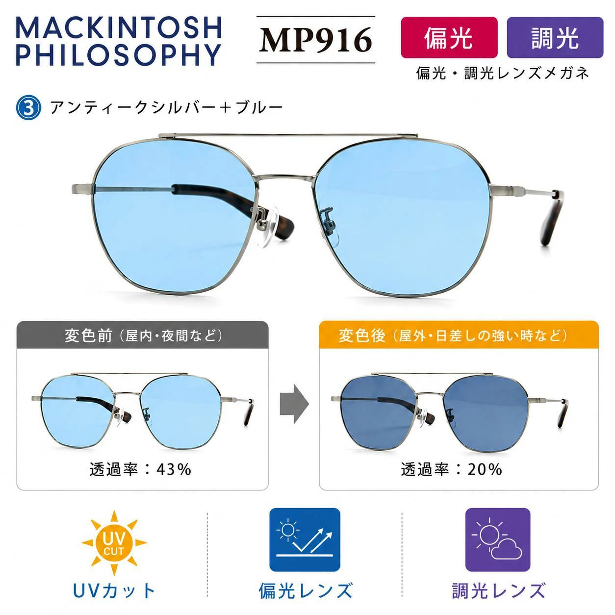 偏光調光サングラス] マッキントッシュフィロソフィー 偏光×調光レンズ
