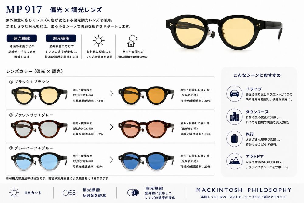 新品/マッキントッシュ フィロソフィー MP-917 c1 サングラス 偏光調光 偏光調光サングラス] マッキントッシュフィロソフィー 偏光×調光レンズ