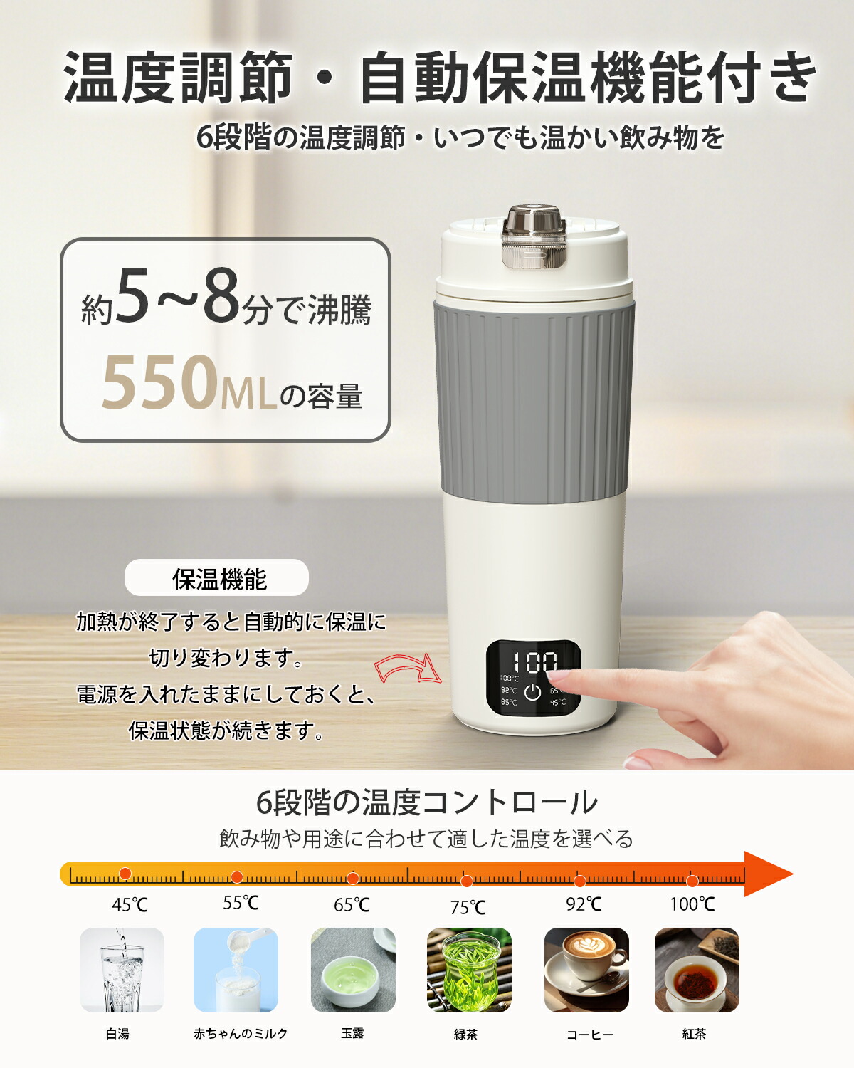 電気ケトル ポータブル 海外対応 トラベルケトル 携帯 湯沸かしケトル