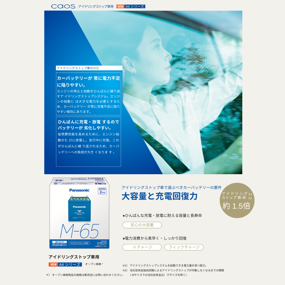 パナソニック　カオスバッテリー　N-Q105R/A4 Panasonic CAOS N-Q105R/A4（アイドリングストップ車対応