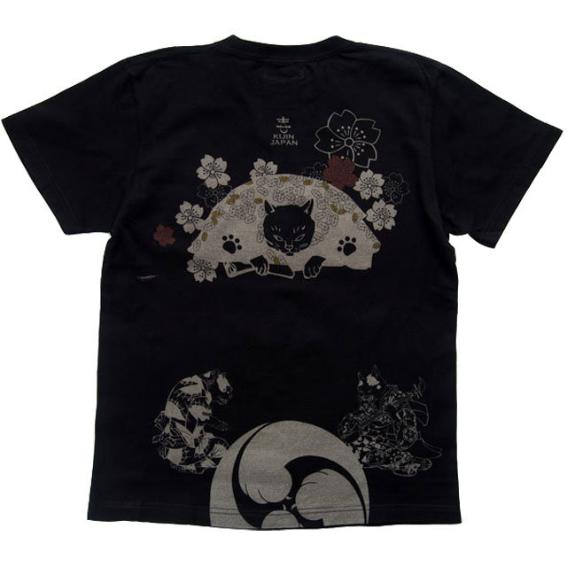 和柄tシャツ tシャツ 猫の密談 Tシャツ メンズ ブラック ホワイト 喜人 32010｜sousakuzakka-koto｜02