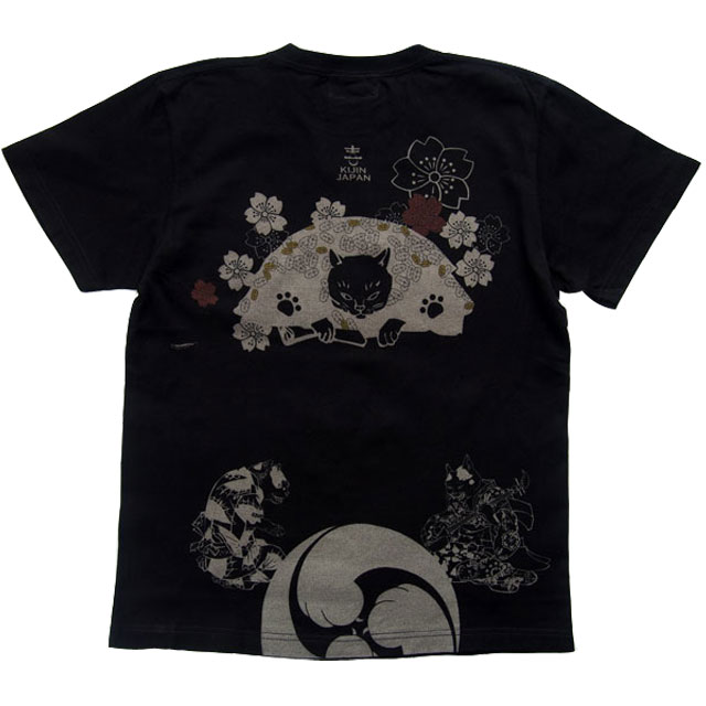 和柄tシャツ tシャツ 猫の密談 Tシャツ メンズ ブラック ホワイト 喜人
