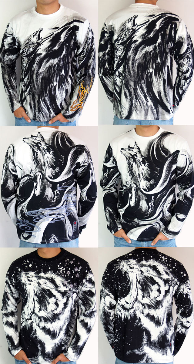 絡繰魂 和柄tシャツ 中塚×絡繰魂 墨絵 昇華転写プリントロンT