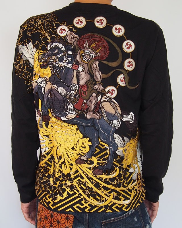 絡繰魂 和柄Tシャツ 長袖Tシャツ【絡繰魂】粋 騎乗雷神 刺繍