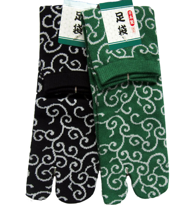 ポイント消化 足袋型 日本製 靴下 唐草模様 2本指 メンズ 和柄 2足