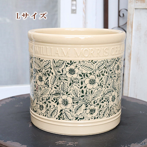 ガーデニング雑貨 陶器鉢 ウィリアムモリス Lサイズ 花柄 グリーン