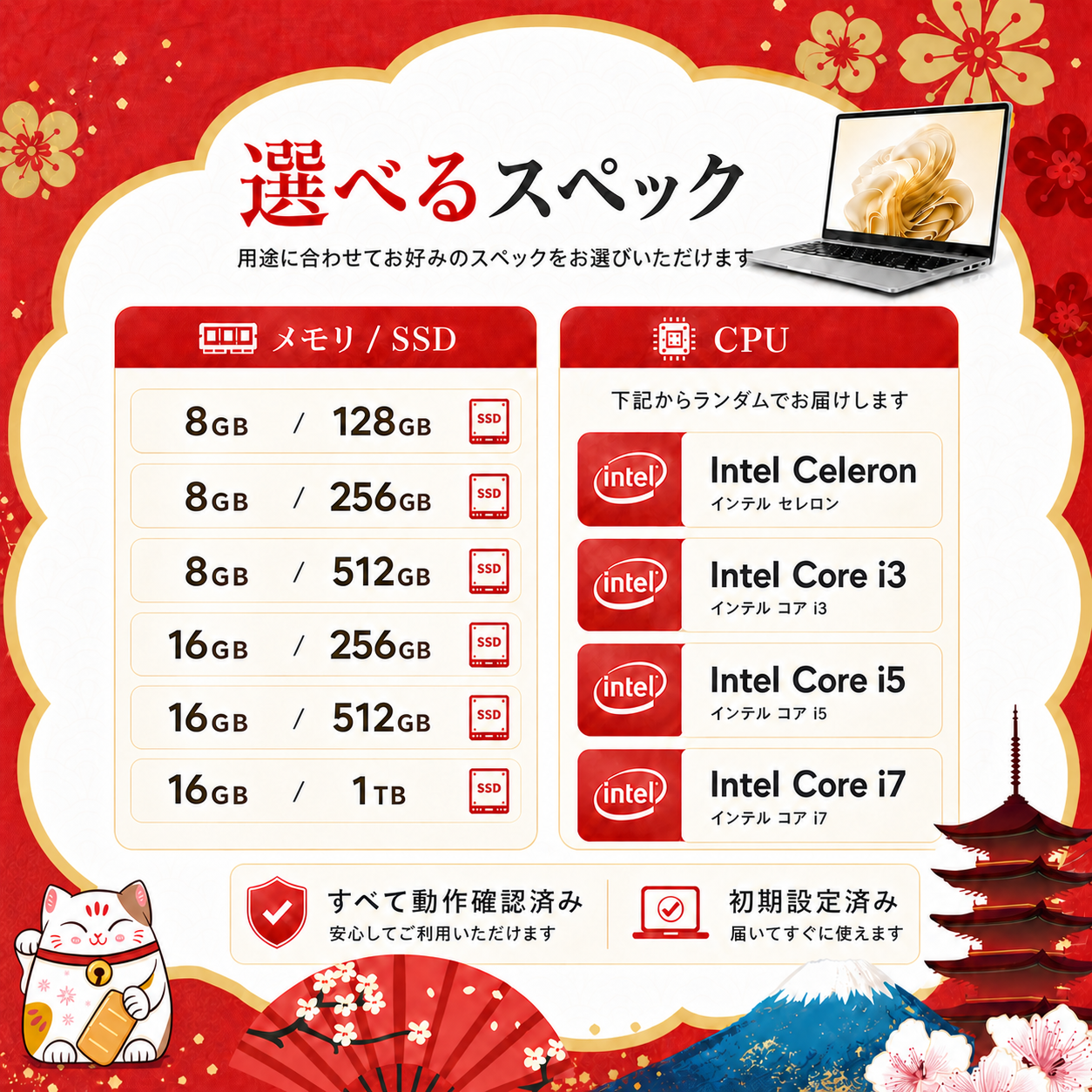 新古品2026福袋 ノートパソコン Windows11 15.6インチ ノートPC 最大16GB 1TB パソコン Office搭載 中古ノートPC インテルCeleron Corei7 初期設定済み FU26爆買 | VETESA | 07