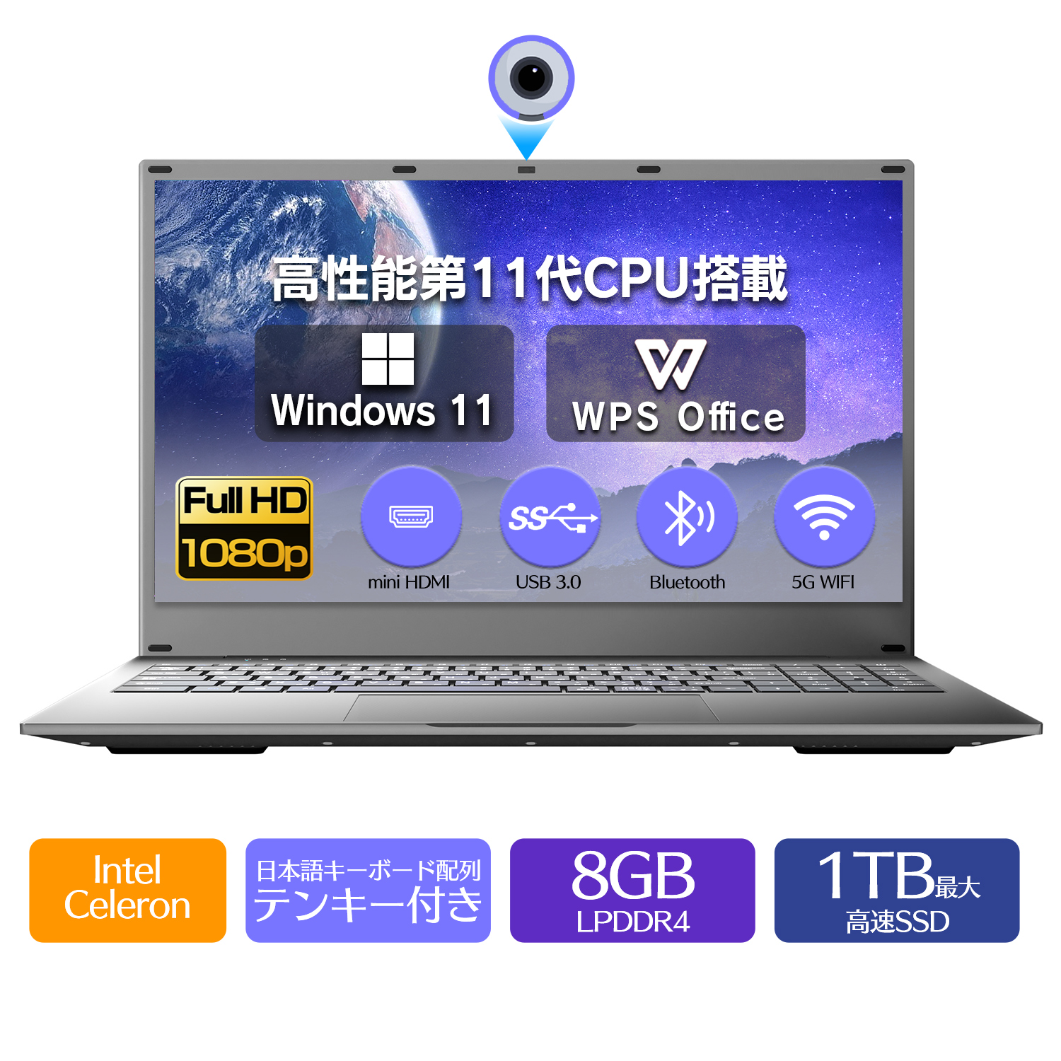 ノートパソコン 新品 初心者向け PC 初期設定済 Win11 Celeron  N4000メモリー:8GB/高速SSD:1TB最大/IPS広視野角15.6型液晶/Webカメラ/10キー/5G WIFI搭載q5