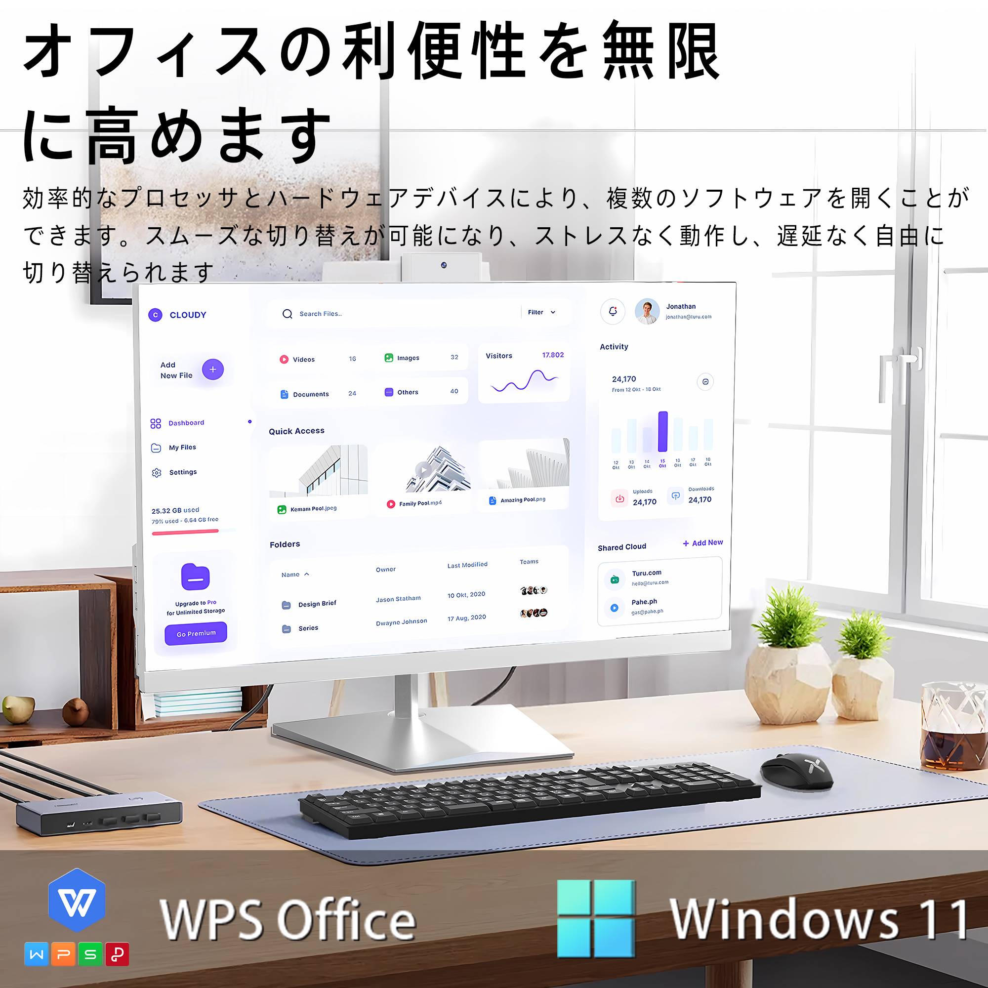 一体型デスクトップパソコン【Win11搭載 】タッチパネル24型 WPS