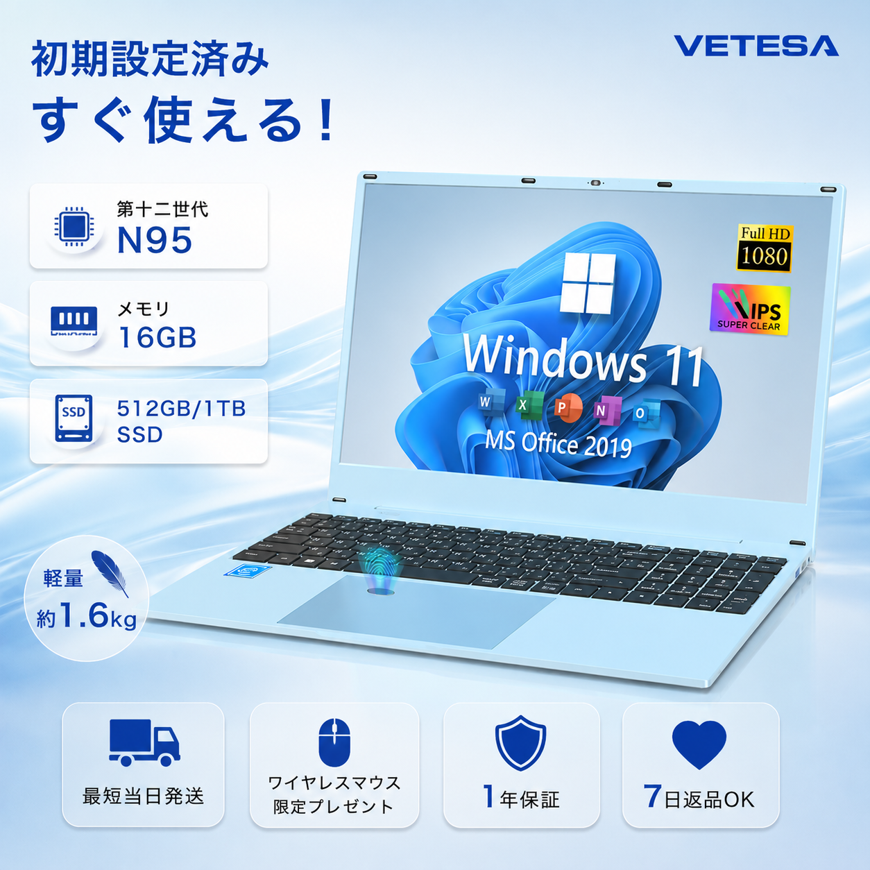VETESA 新品ノートパソコン Intel Celeron N95 メモリ16GB SSD512GB