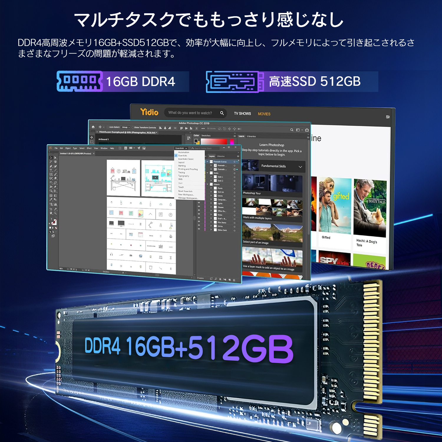 新モデル　ノートパソコンタッチパネル タブレットモード ノート 14インチ　2画面 Windows 11  Office搭載 第12世代Celeron メモリ16GB SSD 512GB 2.2K HL140D