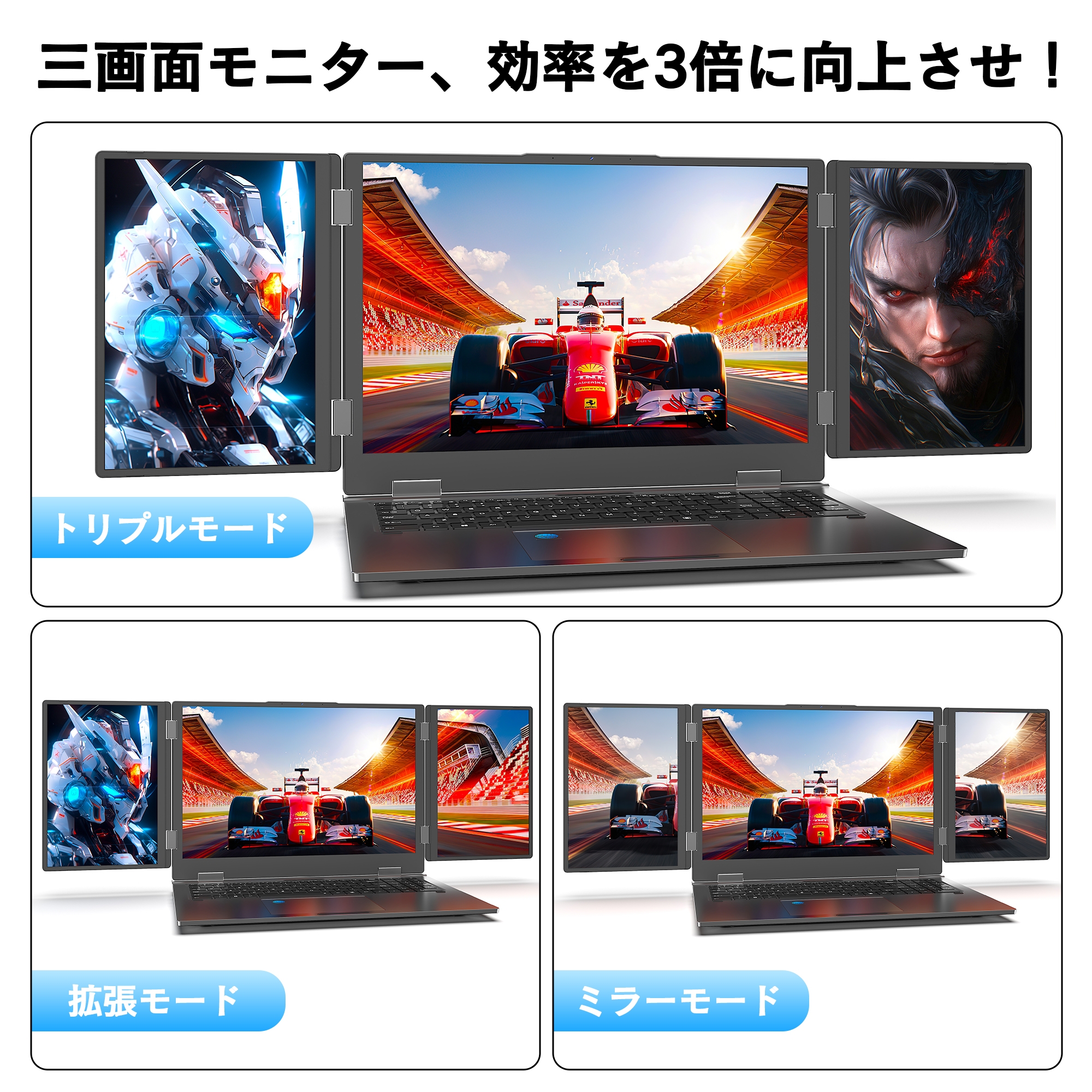 VETESA ノートパソコン パソコン 3画面 モニター 1920x1200 FHD 16