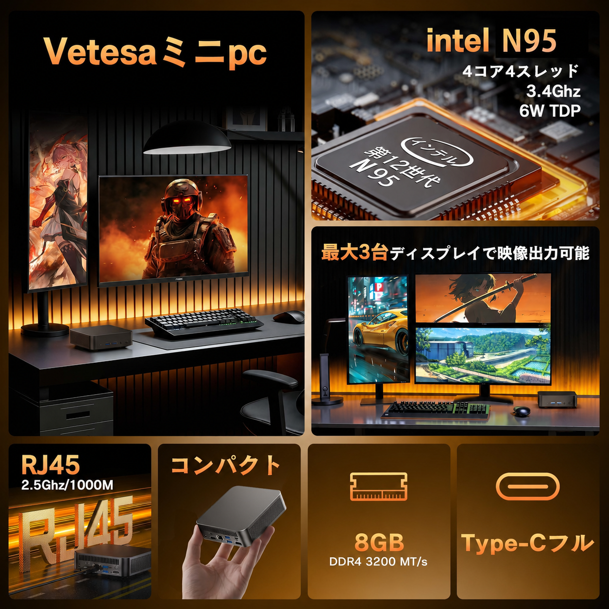 VETESA デスクトップパソコン ミニ 新品 PC 第12世代 Celeron N95
