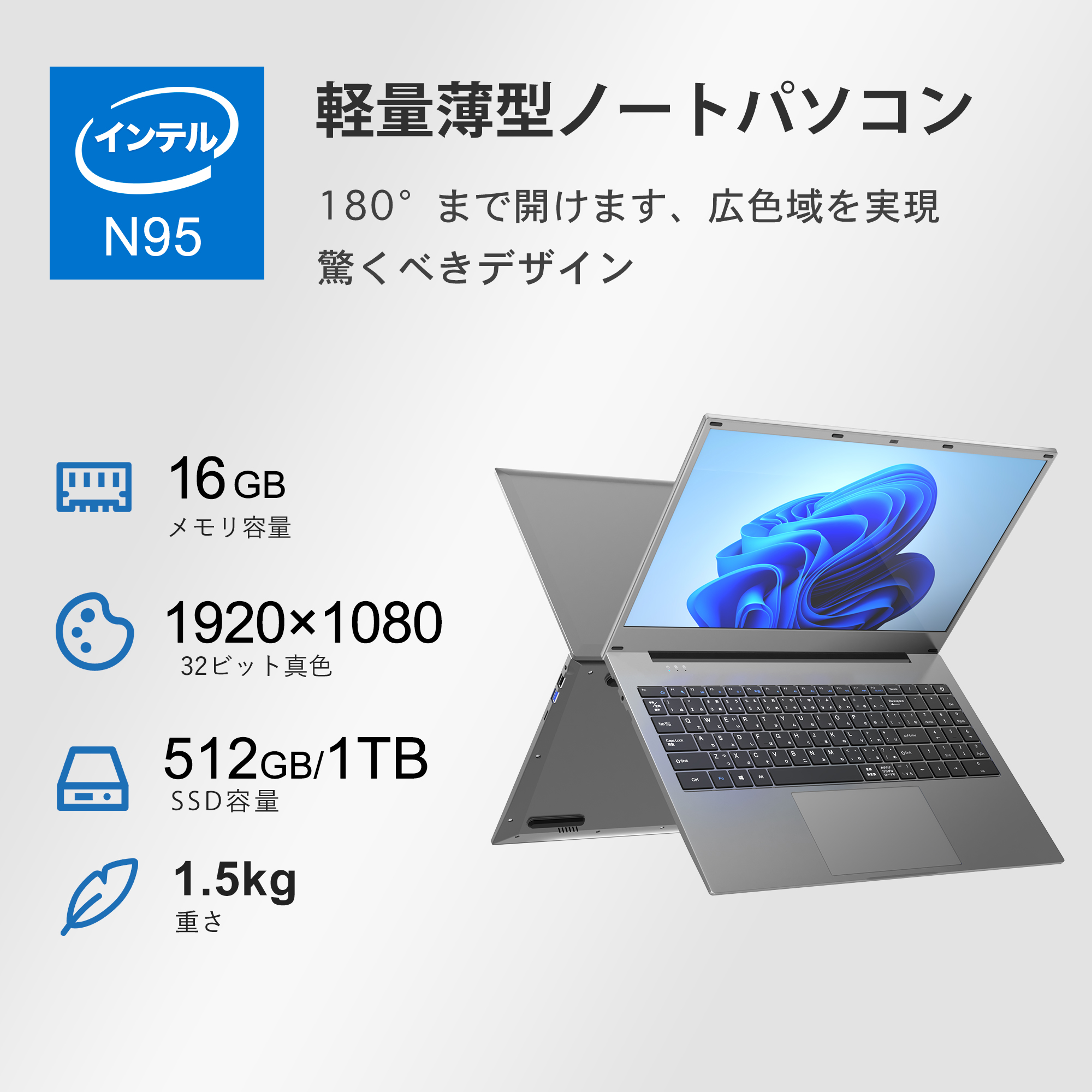 パソコン初心者向け 軽量薄型 ノートパソコン インテルCeleron N95 /メモリー:16GB/高速SSD512GB/1TB フルHD液晶／10キー/指紋認証/ windows11 wps｜sowa-shop｜04