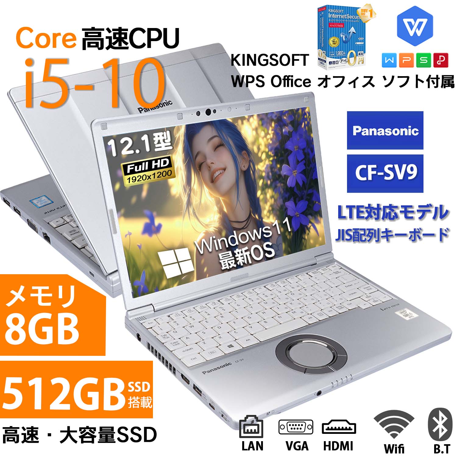 中古 ノートパソコン WPS Windows11搭載 パナソニック Panasonic cf-sv7 sv8 sv9 第10世代Core i5 メモリ8GB SSD1TB最大 12.1インチ 中古レッツノート lets note