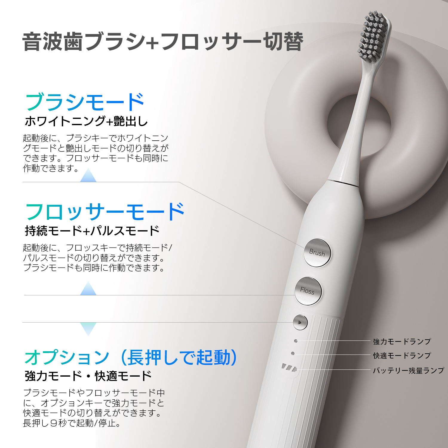 VETESA 電動歯ブラシ 音波式 歯垢除去 高速振動 IPX7 防水 本体 VETESA 電動歯ブラシ 音波式 歯垢除去 高速振動 IPX7 防水 本体