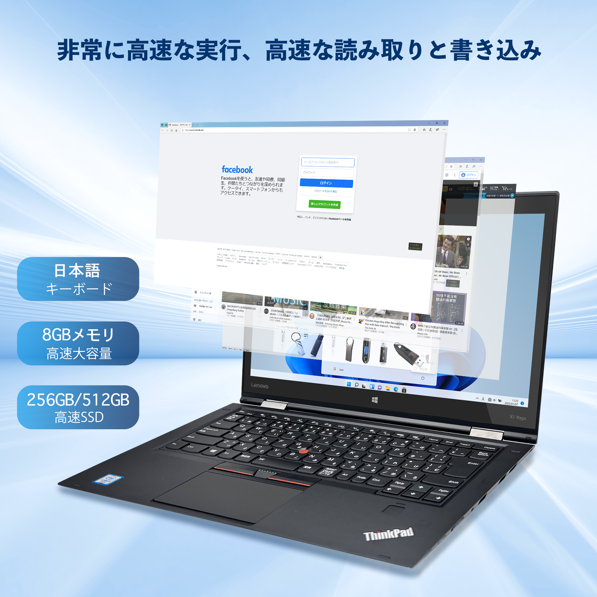 中古 ノートパソコン ノート PC office付き Windows11搭載LENOVO ThinkPad X1YOGA Core i5 8GB SSD256GB 512GB タッチ対応14型 FHD 2in1 WebカメラX1Yoga