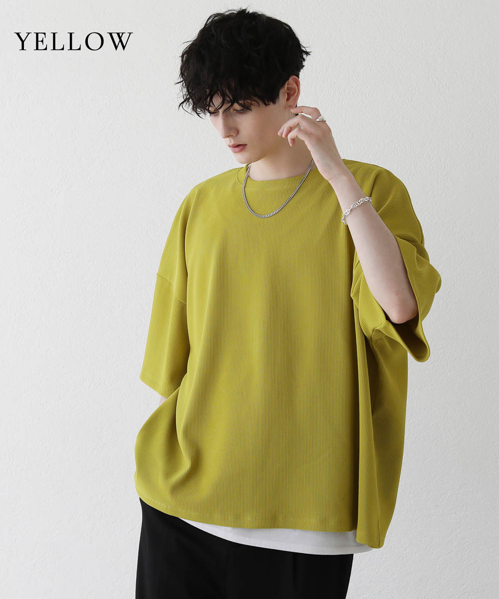 Tシャツ メンズ リップルプリーツ ビッグ シルエット ドルマン