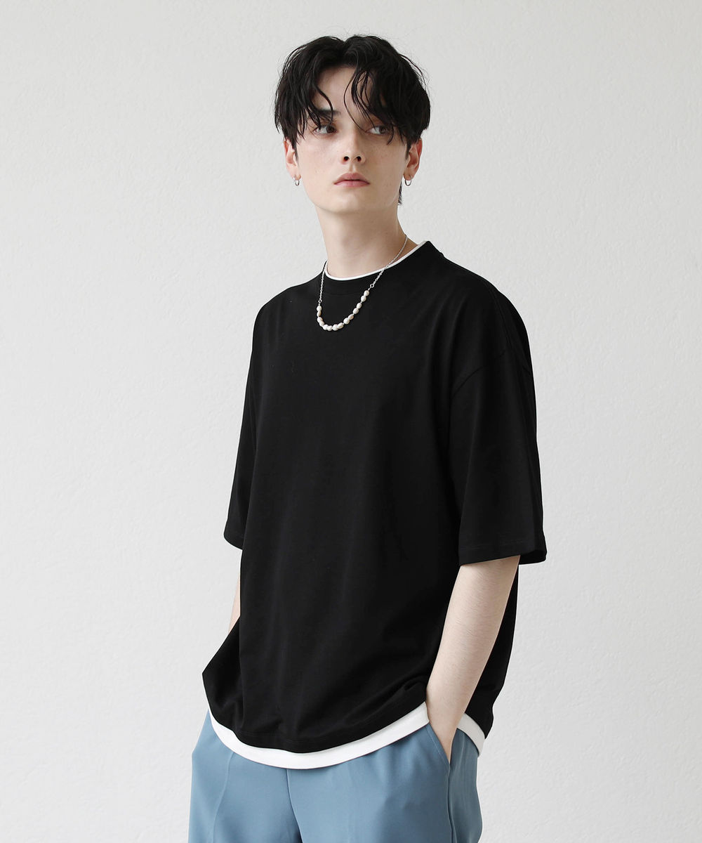 Tシャツ 半袖 カットソー メンズ 夏 春 ファッション レイヤード フェイクレイヤード ルーズシルエット |  | 01