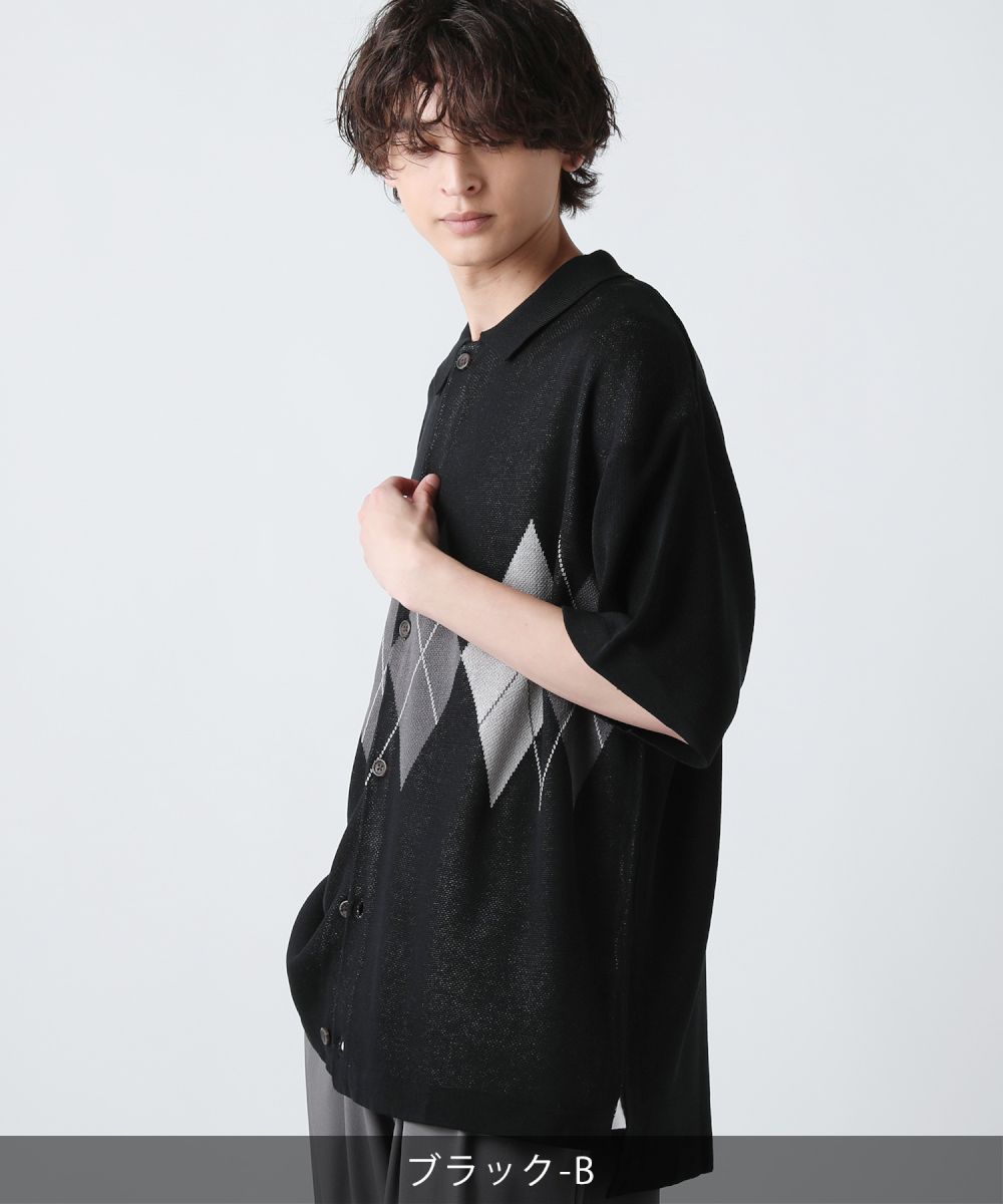 ニットポロ ポロシャツ シャツ メンズ ファッション 麻タッチ 5分袖 花