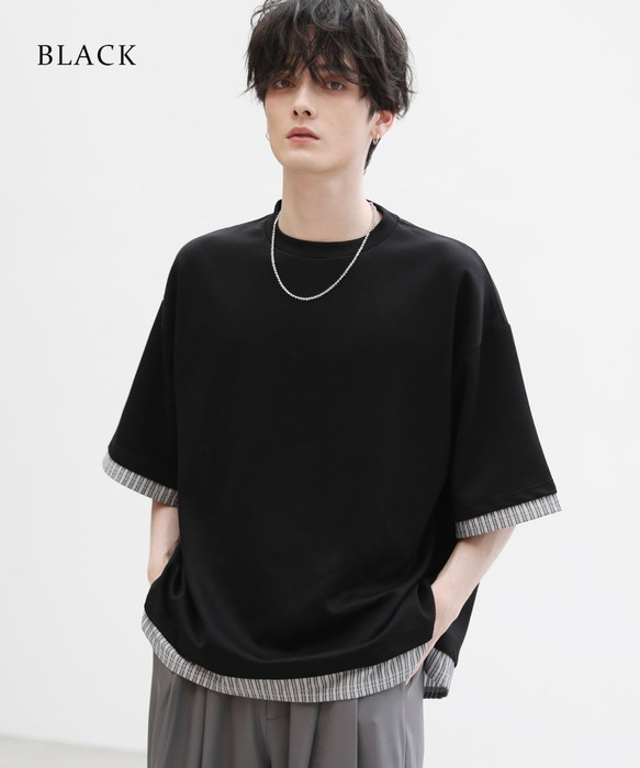 Tシャツ 半袖 メンズ ファッション フェイクレイヤード オーバー
