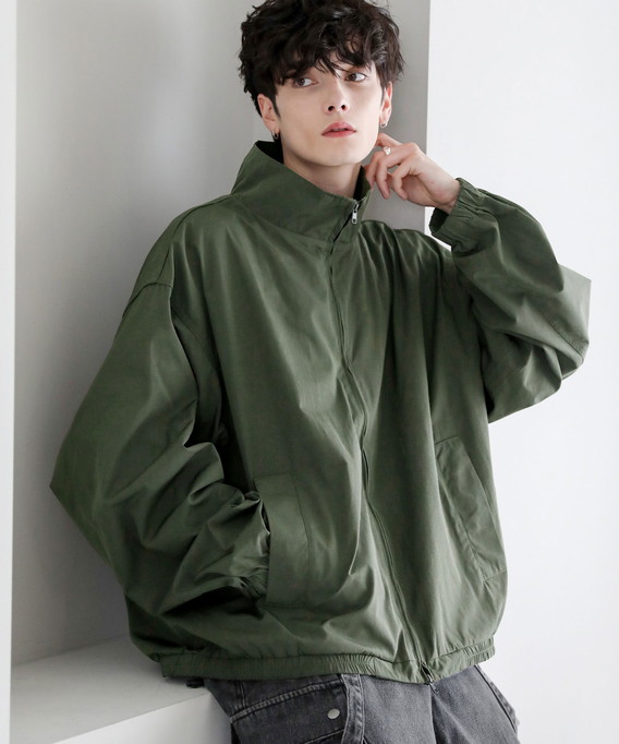 1piu1uguale3 ブルゾン カーキ トラックジャケット ジップ ライン メンズ アウター ジャケット ブルゾン ダブルジップ 裾ドローコード