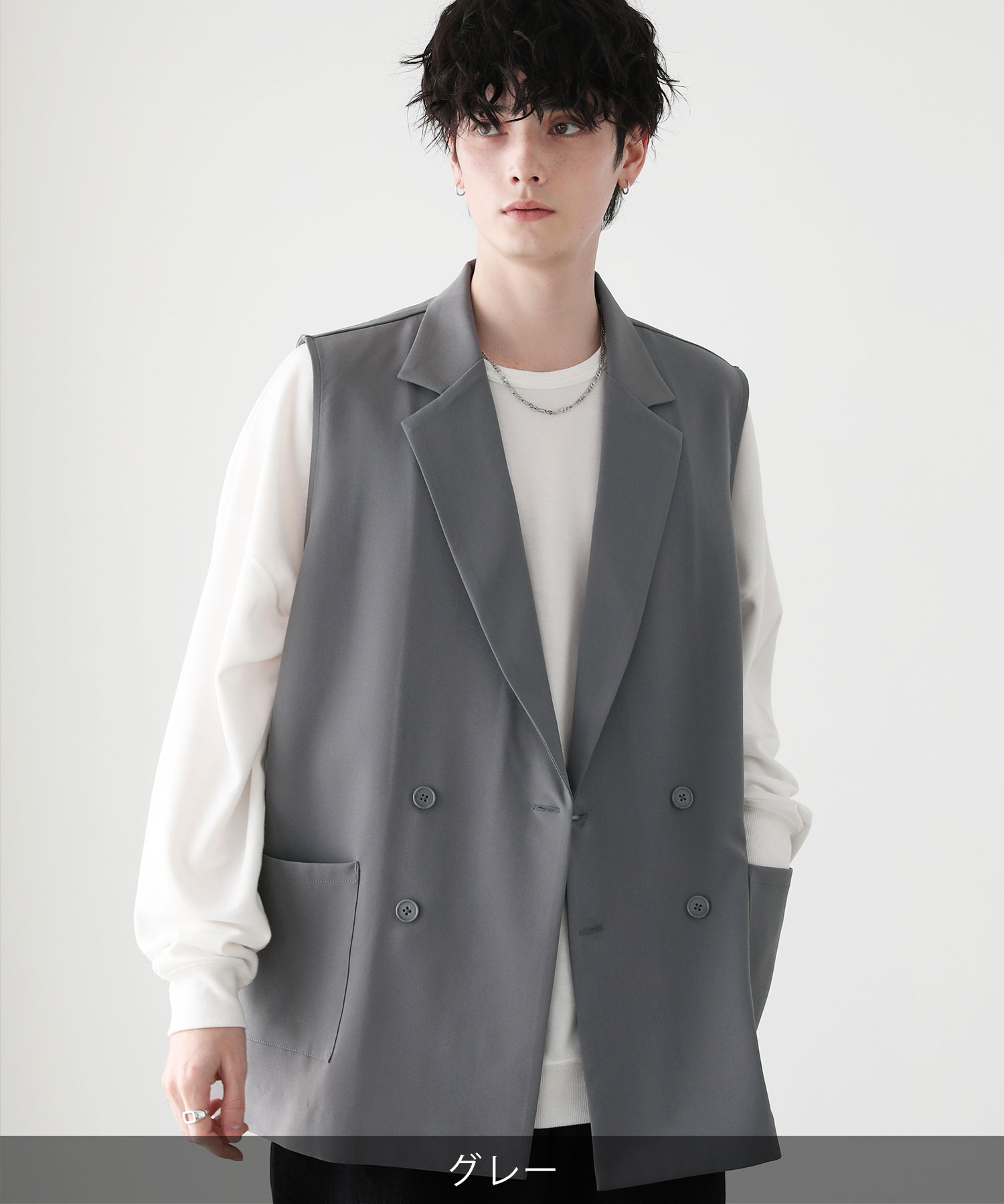 テーラードベスト メンズ ベスト ジレ ダブルブレスト テーラード