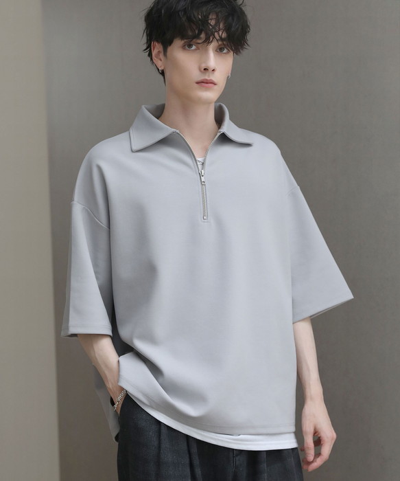 SOYOUS メンズ Tシャツ 半袖 プルオーバー ハーフジップ ビッグ