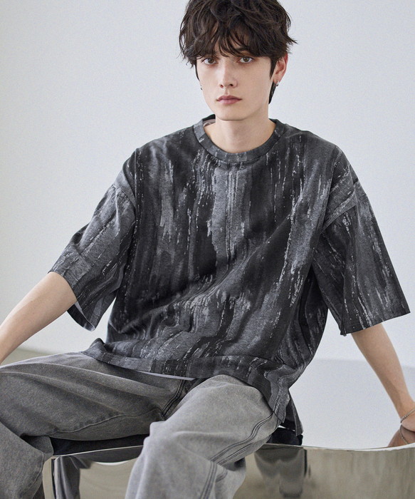 Tシャツメンズ 夏服 夏 半袖 グレー系 グラフィック ビンテージ加工