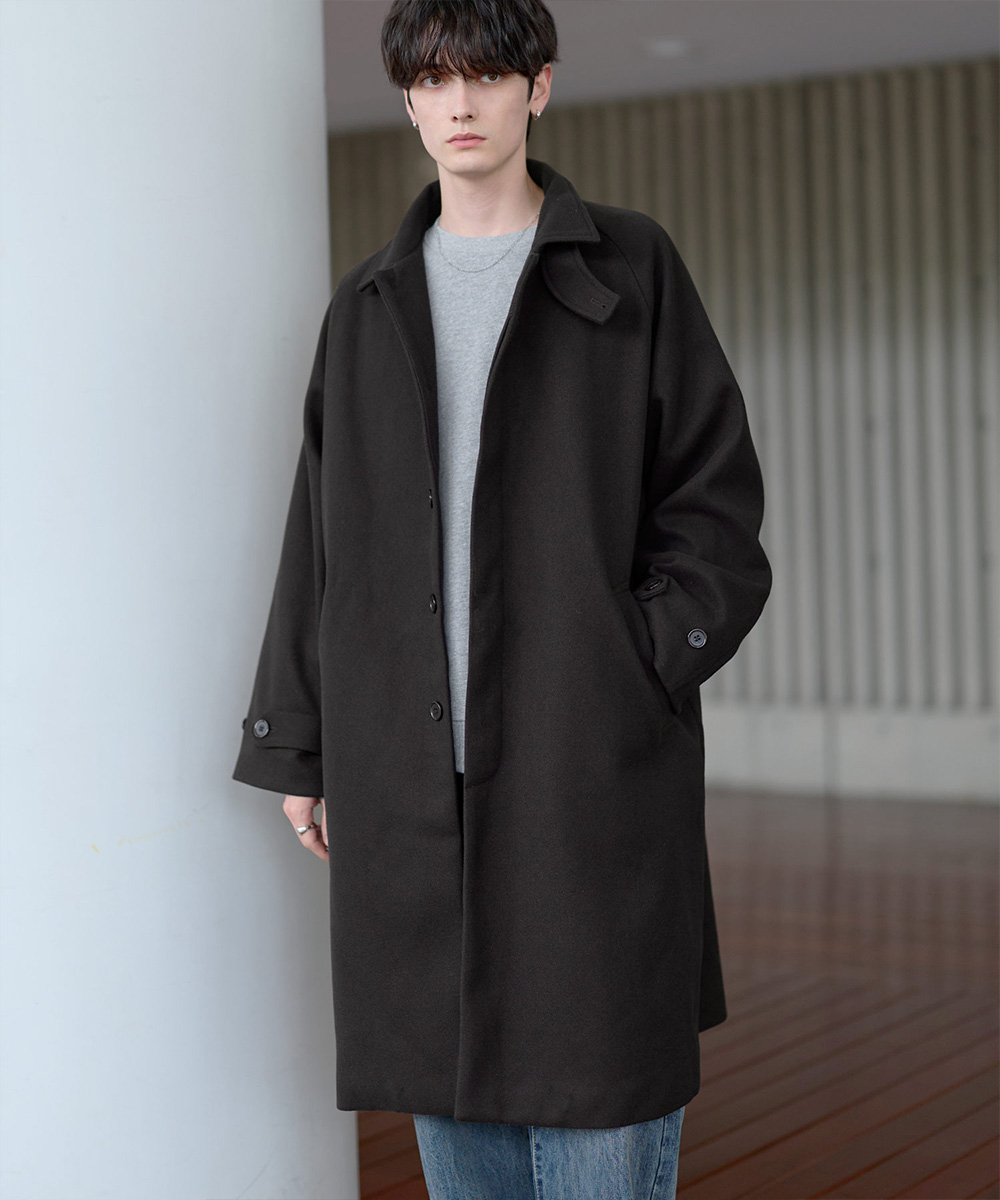 コート メンズ ウールタッチ ステンカラーコート 比翼 スタンドカラー