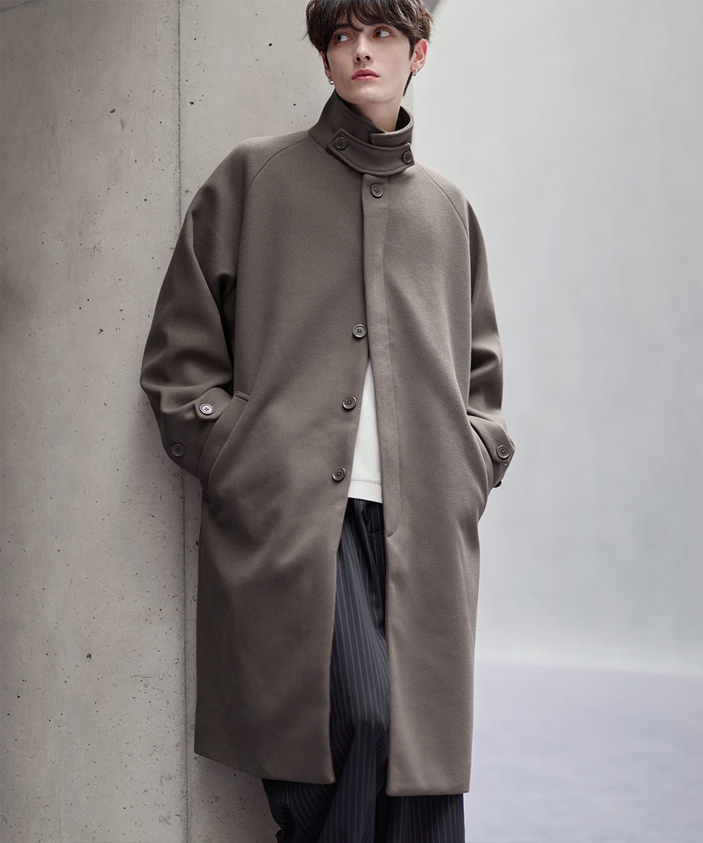 コート メンズ ウールタッチ ステンカラーコート 比翼 スタンドカラー